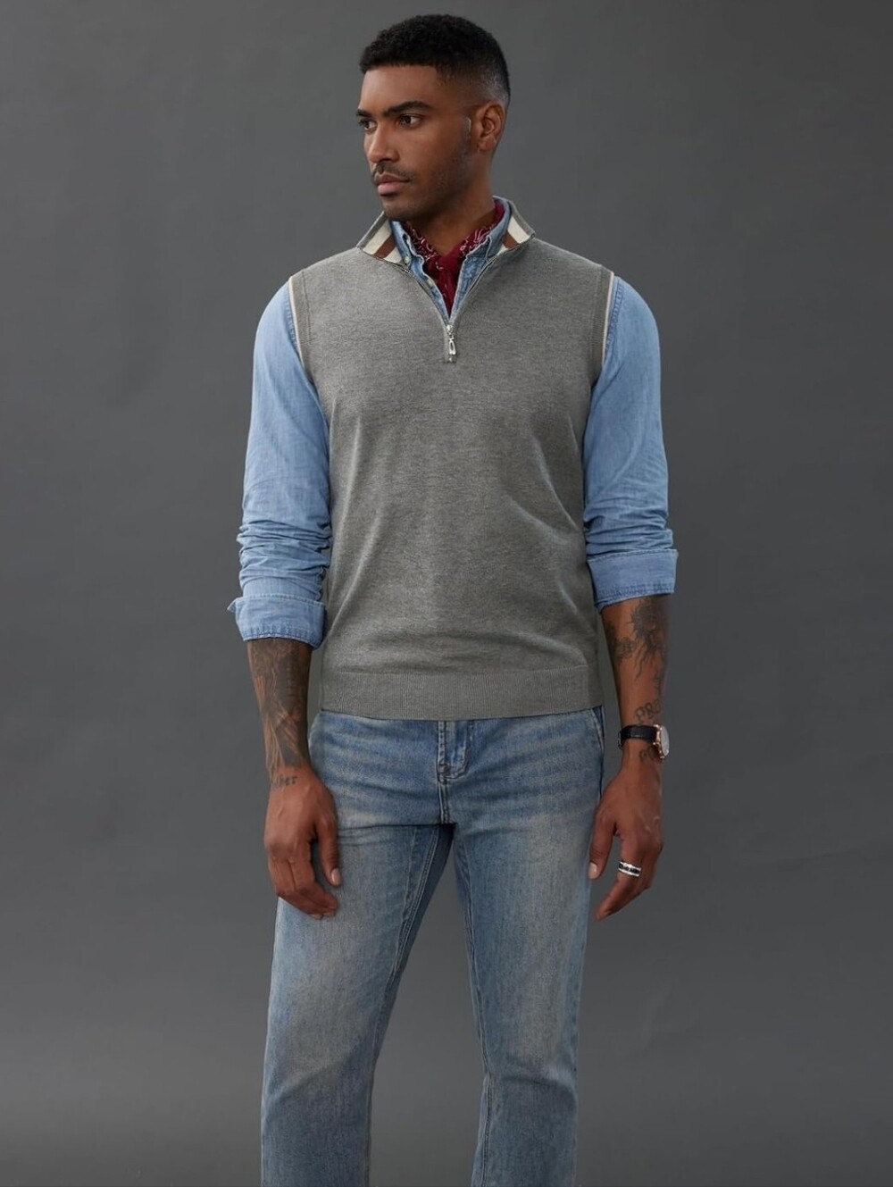 PJ Paul Jones Quarter Zip Knit Sweater Vest Mens 2XL Gray Preppy Golf Business
